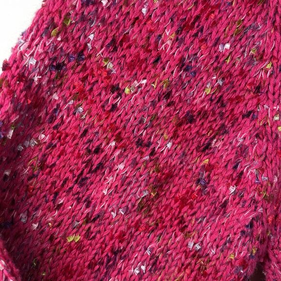 Rainbow Knit Pink Sweater Large Colourful Chunky Roll Neck Jumper Hippie Boho - Picture 4 of 13